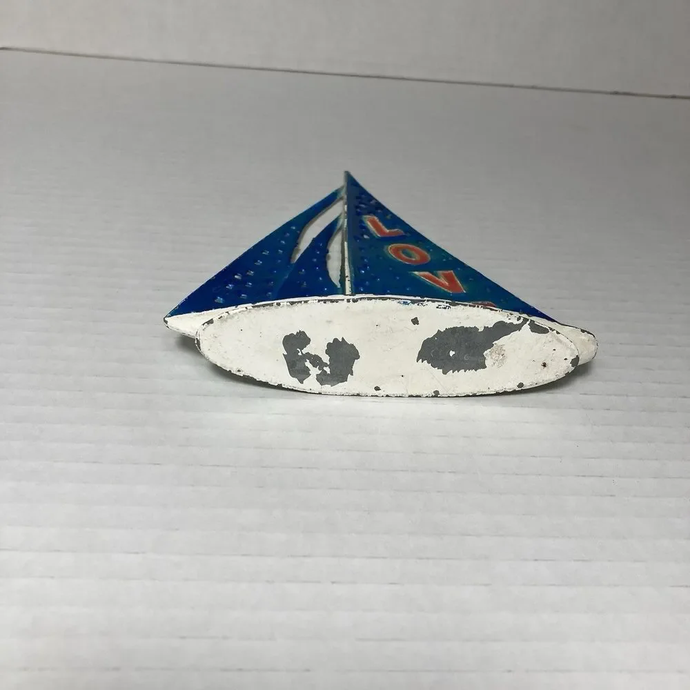 Vintage Sailboat Earring Holder Nautical LOVE Red White Blue Rustic